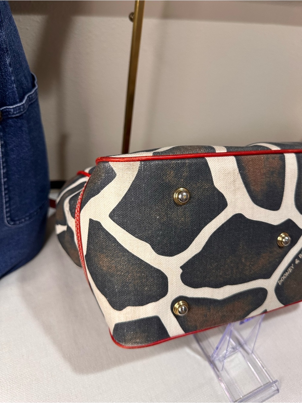 Dooney & Bourke Red-Trim Giraffe Print Canvas Tote Vintage - Picture 12 of 16